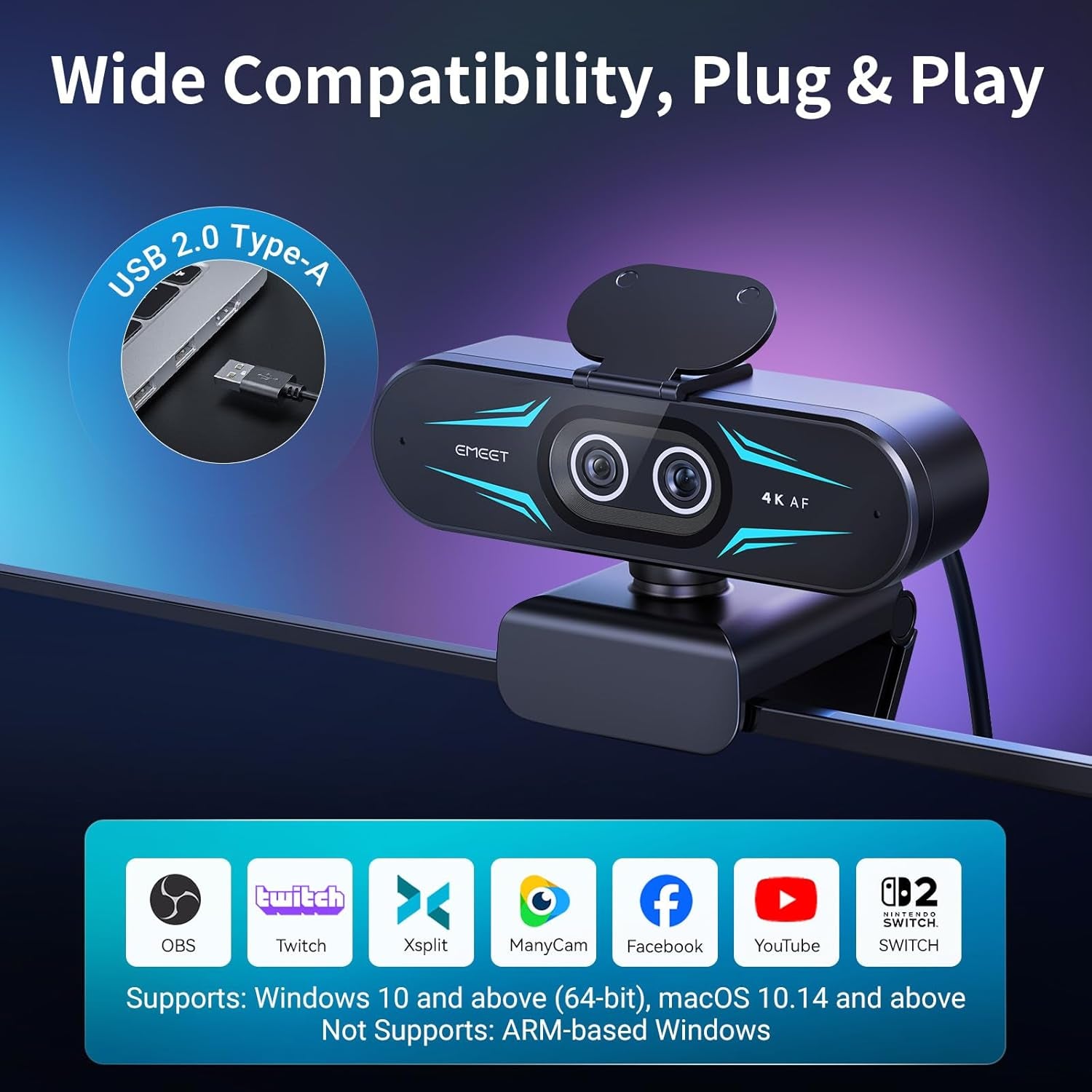 EMEET C60E Dual-Camera 4K Streaming Webcam