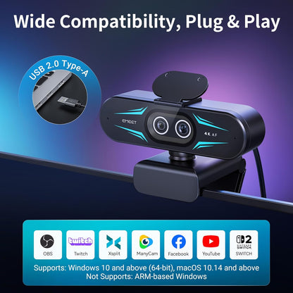 EMEET C60E Dual-Camera 4K Streaming Webcam