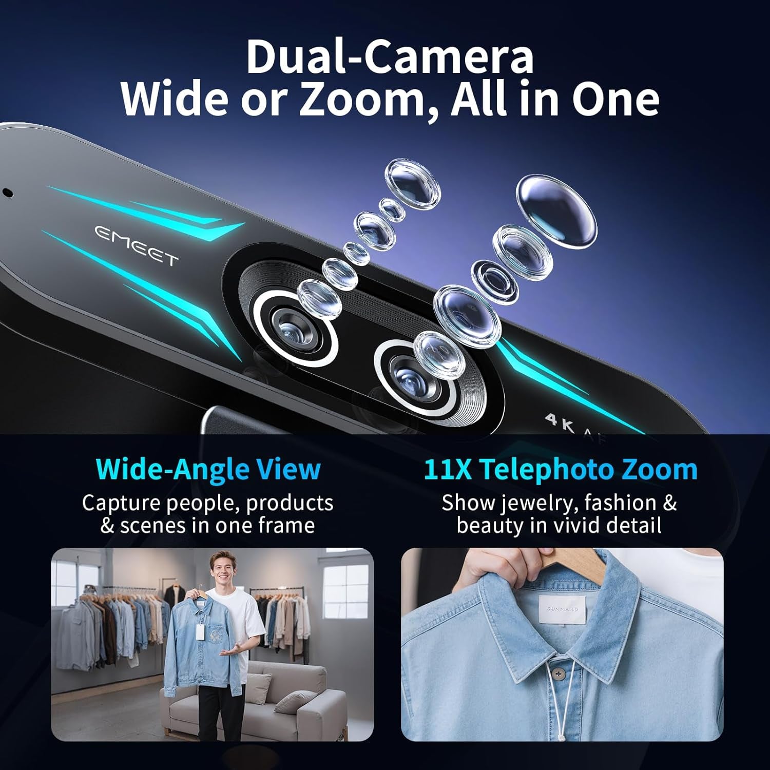 EMEET C60E Dual-Camera 4K Streaming Webcam